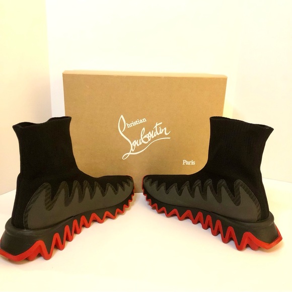 Christian Louboutin Paris - Sharky Sock Uomo Plat Black Men’s Size 12 US / 45 EU - Picture 6 of 16